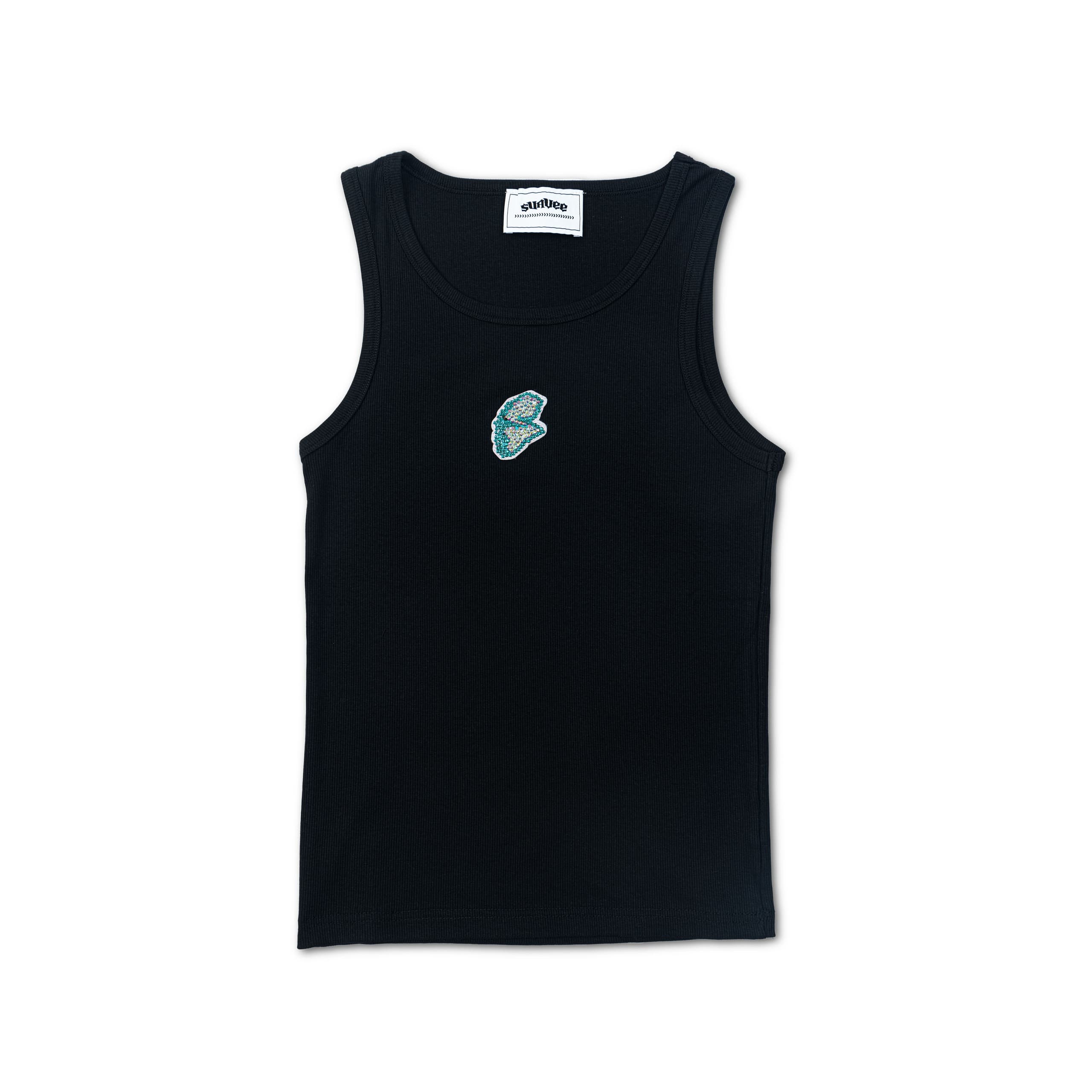 Rhinestone Embellished Logo Patch Tank Top Black